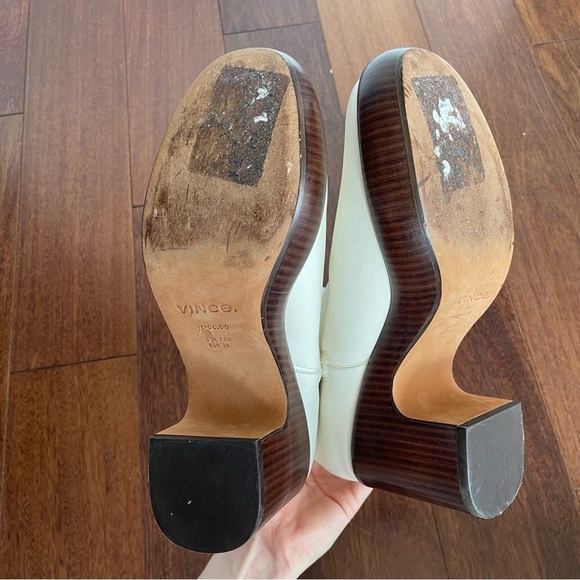 Vince Nicco Leather Boot White Wood Patform Heel Clog Zipper Womens 7.5 - Picture 10 of 11